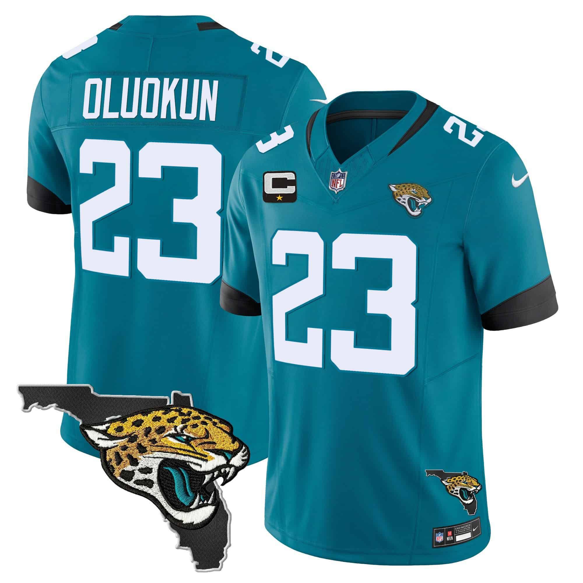 Men Jacksonville Jaguars #23 Oluokun Green 2024 Nike Florida Patch Vapor NFL Jersey style 1